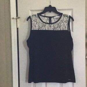 Calvin Klein Like New Black & White Large Lace top Sleeveless Blouse